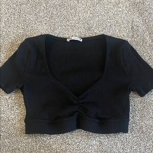 Zara Black Ribbed V-Neck Crop Top